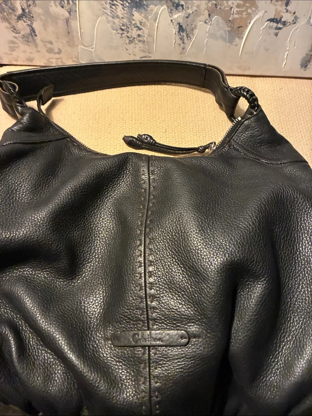 Genuine Cole Haan Black Leather Shoulder Bag - Classic Women's Hobo Minimalist